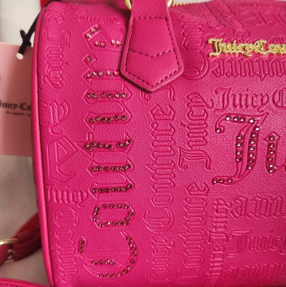 Juicy Couture Rhinestone Debossed Logo Speedy Satchel-Raspberry - Picture 5 of 8